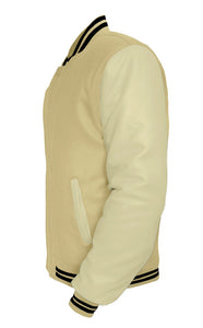 Original American Varsity Cream Leather Sleeve Letterman College Baseball Men Wool Jackets #CRSL-BSTR-BZ