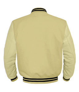 Original American Varsity Cream Leather Sleeve Letterman College Baseball Women Wool Jackets #CRSL-BSTR-BZ