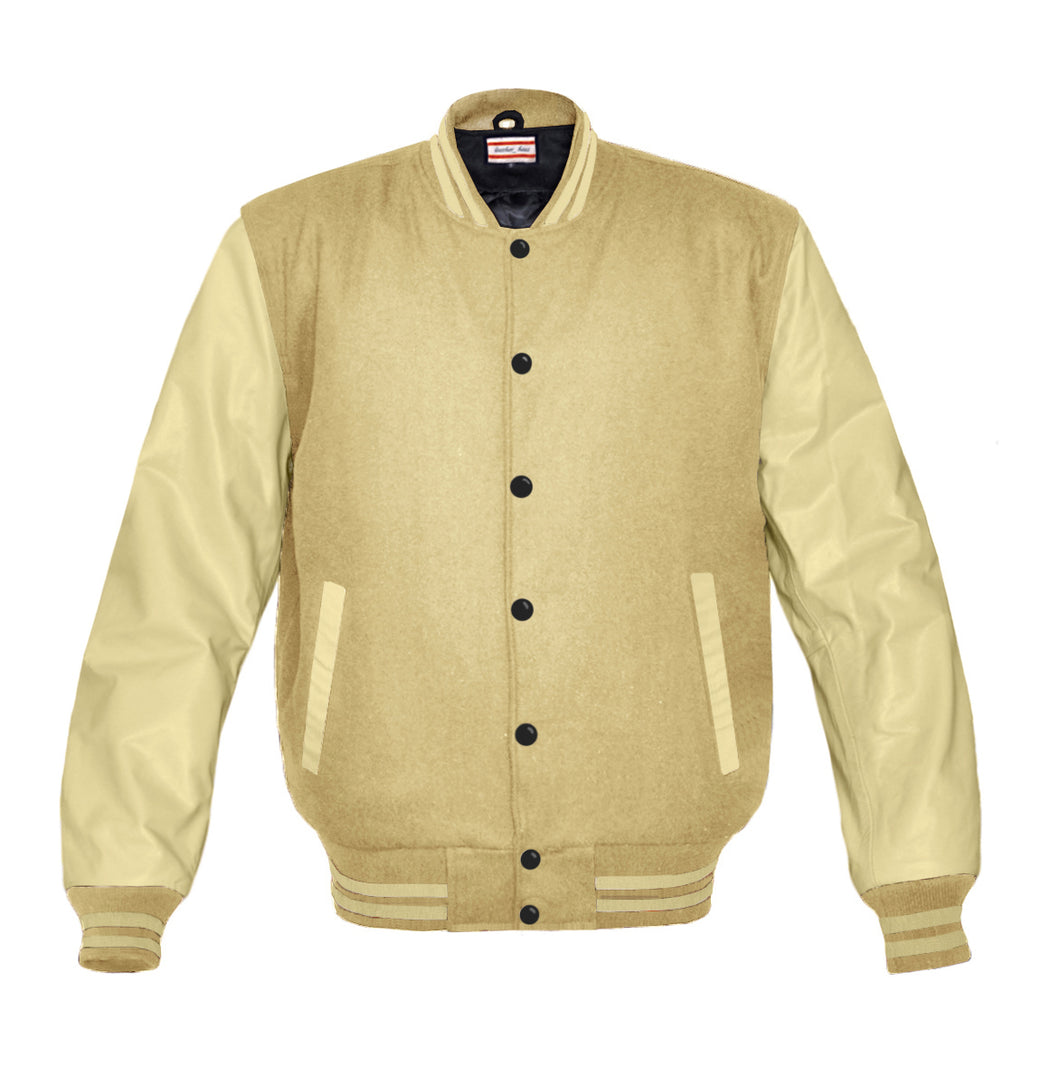Original American Varsity Cream Leather Sleeve Letterman College Baseball Men Wool Jackets #CRSL-CRSTR-BB