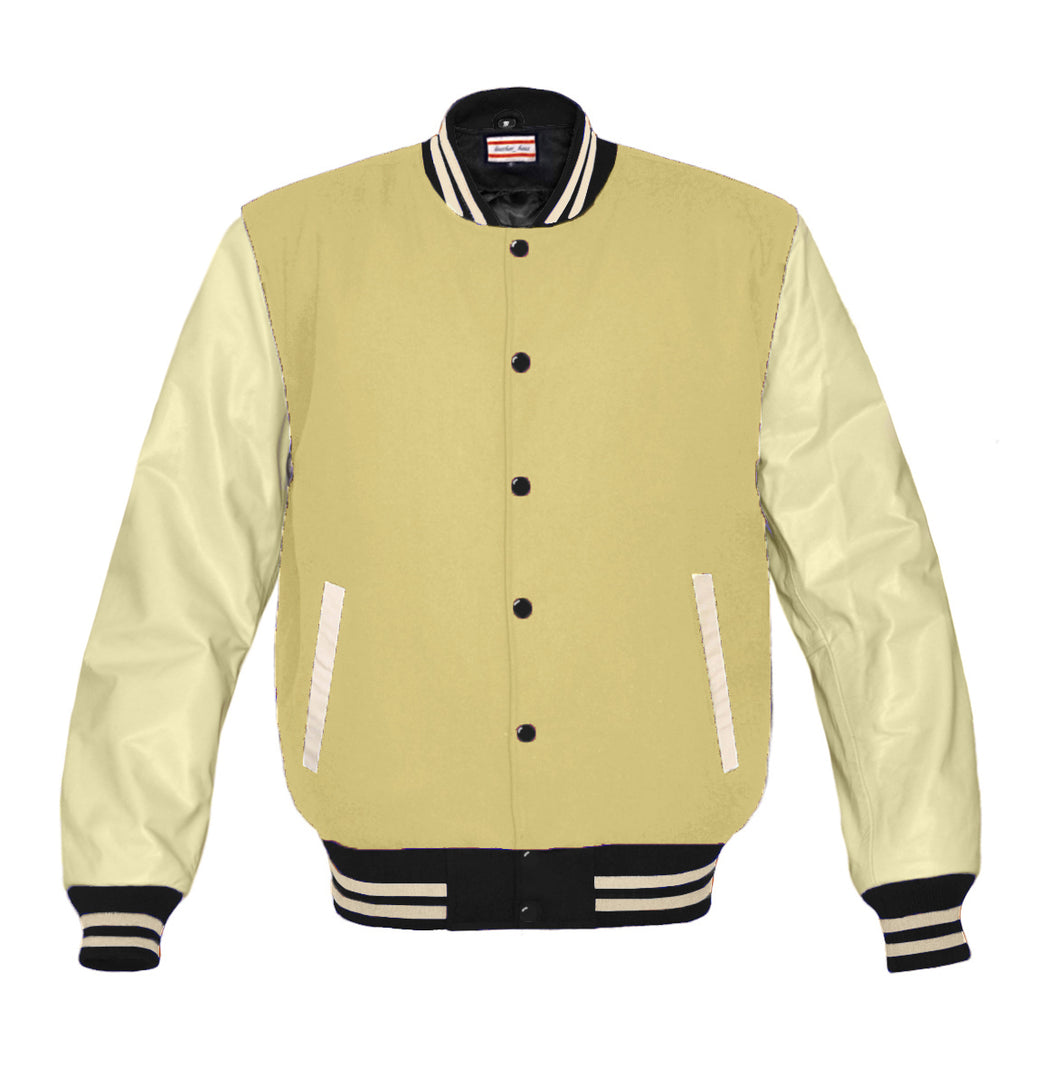 Original American Varsity Real Cream Leather Letterman College Baseball Men Wool Jackets #CRSL-CRSTR-BB-BBAND