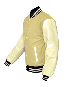 Original American Varsity Real Cream Leather Letterman College Baseball Women Wool Jackets #CRSL-CRSTR-CRB-BBAND
