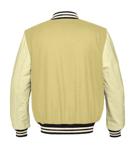 Original American Varsity Real Cream Leather Letterman College Baseball Men Wool Jackets #CRSL-CRSTR-CRB-BBAND