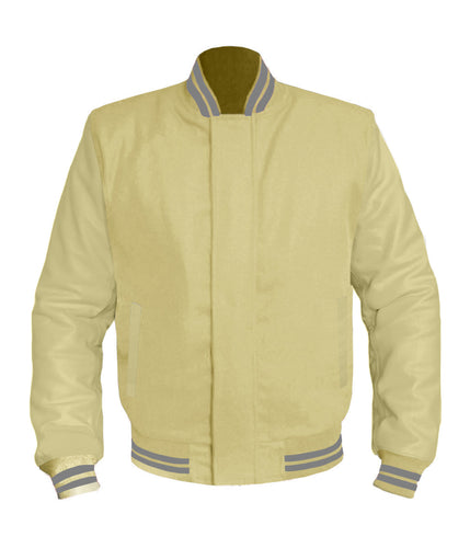 Original American Varsity Cream Leather Sleeve Letterman College Baseball Men Wool Jackets #CRSL-GYSTR-BZ