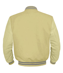 Original American Varsity Cream Leather Sleeve Letterman College Baseball Women Wool Jackets #CRSL-GYSTR-BZ