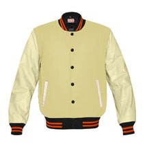 Load image into Gallery viewer, Original American Varsity Real Cream Leather Letterman College Baseball Kid Wool Jackets #CRSL-ORSTR-BB-BBand