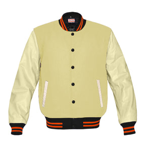 Original American Varsity Real Cream Leather Letterman College Baseball Kid Wool Jackets #CRSL-ORSTR-BB-BBand