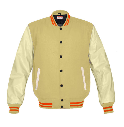 Superb Genuine Cream Leather Sleeve Letterman College Varsity Men Wool Jackets #CRSL-ORSTR-BB