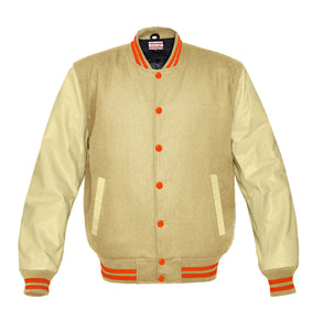 Superb Genuine Cream Leather Sleeve Letterman College Varsity Women Wool Jackets #CRSL-ORSTR-OB