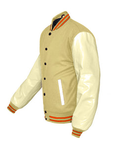 Superb Genuine Cream Leather Sleeve Letterman College Varsity Men Wool Jackets #CRSL-ORSTR-BB