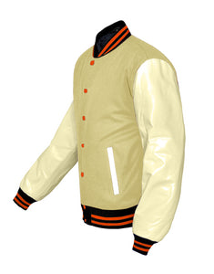 Original American Varsity Real Cream Leather Letterman College Baseball Women Wool Jackets #CRSL-ORSTR-ORB-Bband