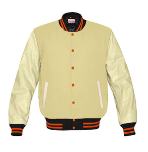 Original American Varsity Real Cream Leather Letterman College Baseball Kid Wool Jackets #CRSL-ORSTR-ORB-BBand