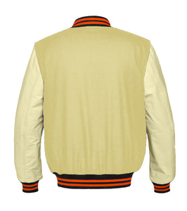 Original American Varsity Real Cream Leather Letterman College Baseball Women Wool Jackets #CRSL-ORSTR-ORB-Bband