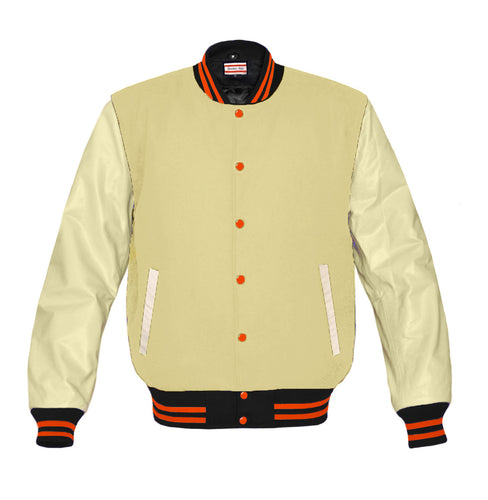 Original American Varsity Real Cream Leather Letterman College Baseball Men Wool Jackets #CRSL-ORSTR-ORB-Bband