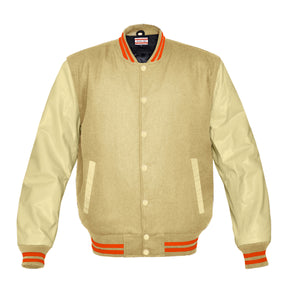 Superb Genuine Cream Leather Sleeve Letterman College Varsity Kid Wool Jackets #CRSL-ORSTR-CB