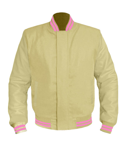 Original American Varsity Cream Leather Sleeve Letterman College Baseball Men Wool Jackets #CRSL-PKSTR-BZ