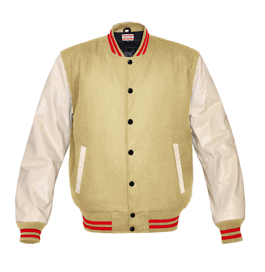 Superb Genuine Cream Leather Sleeve Letterman College Varsity Men Wool Jackets #CRSL-RSTR-BB
