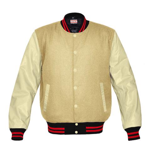 Original American Varsity Real Cream Leather Letterman College Baseball Women Wool Jackets #CRSL-RSTR-CB-Bband