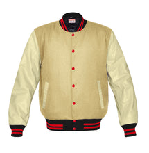 Load image into Gallery viewer, Original American Varsity Real Cream Leather Letterman College Baseball Kid Wool Jackets #CRSL-RSTR-RB-BBand