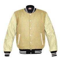 Load image into Gallery viewer, Original American Varsity Real Cream Leather Letterman College Baseball Women Wool Jackets #CRSL-WSTR-WB-BBAND