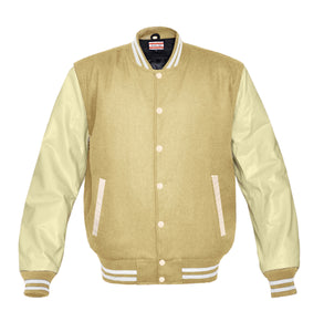 Superb Genuine Cream Leather Sleeve Letterman College Varsity Men Wool Jackets #CRSL-WSTR-CB