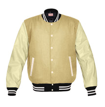 Load image into Gallery viewer, Original American Varsity Real Cream Leather Letterman College Baseball Women Wool Jackets #CRSL-WSTR-CB-BBAND