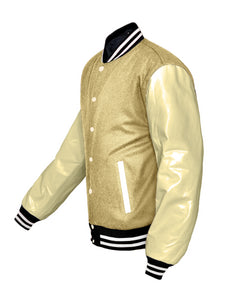 Original American Varsity Real Cream Leather Letterman College Baseball Men Wool Jackets #CRSL-WSTR-CB-BBAND