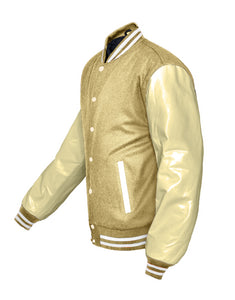 Superb Genuine Cream Leather Sleeve Letterman College Varsity Men Wool Jackets #CRSL-WSTR-CB