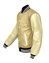 Load image into Gallery viewer, Original American Varsity Real Cream Leather Letterman College Baseball Women Wool Jackets #CRSL-WSTR-WB-BBAND