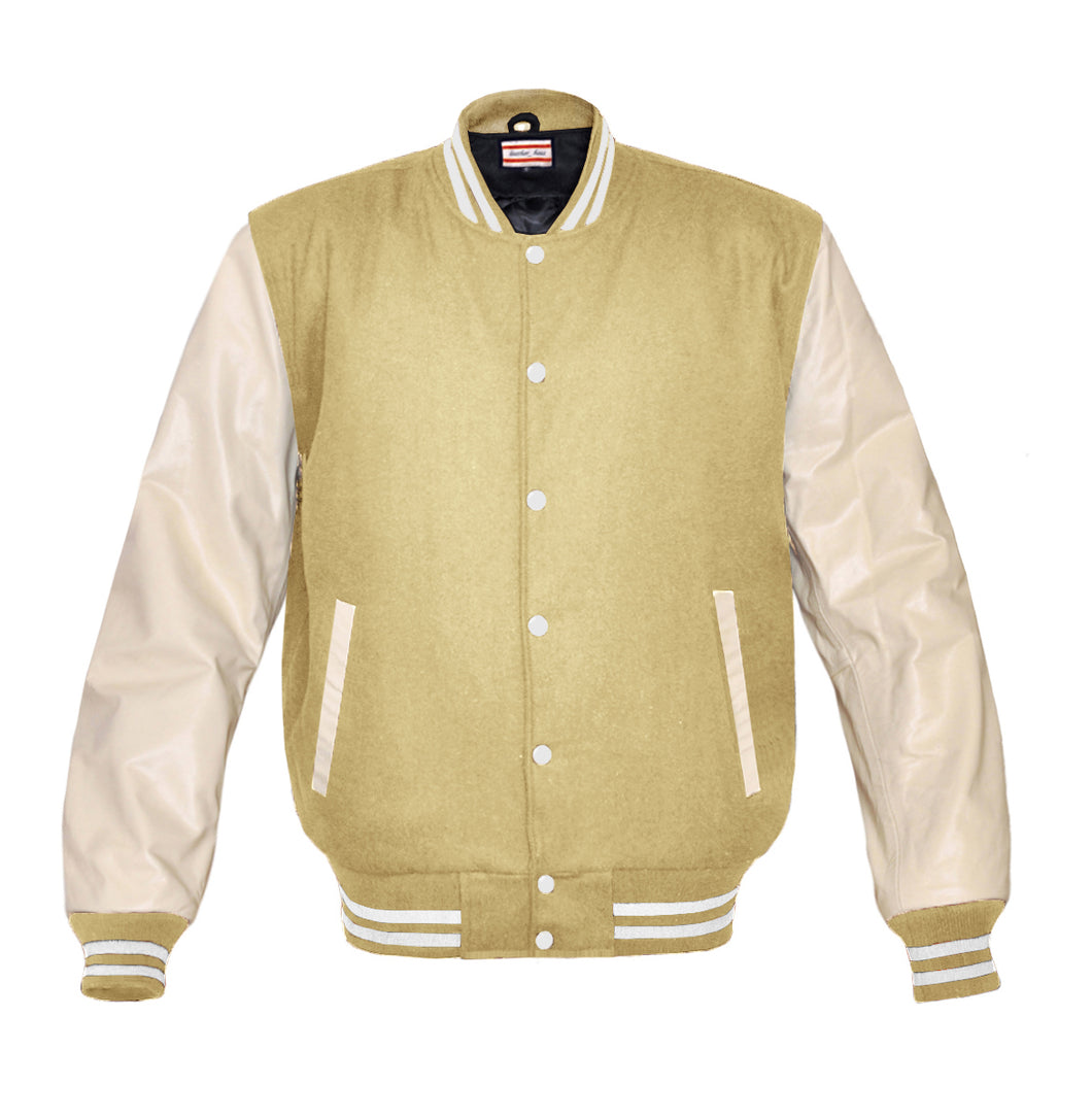 Superb Genuine Cream Leather Sleeve Letterman College Varsity Women Wool Jackets #CRSL-WSTR-WB