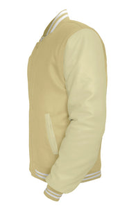 Original American Varsity Cream Leather Sleeve Letterman College Baseball Women Wool Jackets #CRSL-WSTR-BZ