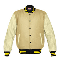 Load image into Gallery viewer, Original American Varsity Real Cream Leather Letterman College Baseball Kid Wool Jackets #CRSL-YSTR-BB-BBAND