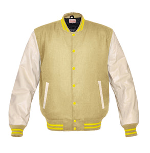 Superb Genuine Cream Leather Sleeve Letterman College Varsity Men Wool Jackets #CRSL-YSTR-YB