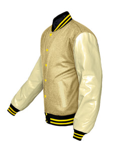 Original American Varsity Real Cream Leather Letterman College Baseball Women Wool Jackets #CRSL-YSTR-YB-BBAND
