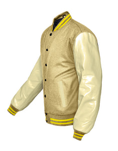 Superb Genuine Cream Leather Sleeve Letterman College Varsity Women Wool Jackets #CRSL-YSTR-BB