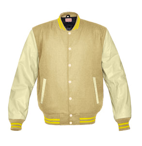 Superb Genuine Cream Leather Sleeve Letterman College Varsity Men Wool Jackets #CRSL-YSTR-CB