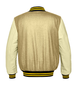 Original American Varsity Real Cream Leather Letterman College Baseball Men Wool Jackets #CRSL-YSTR-CB-BBAND