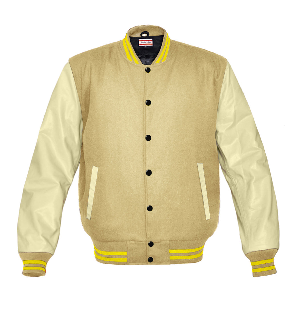 Superb Genuine Cream Leather Sleeve Letterman College Varsity Women Wool Jackets #CRSL-YSTR-BB