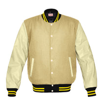 Load image into Gallery viewer, Original American Varsity Real Cream Leather Letterman College Baseball Men Wool Jackets #CRSL-YSTR-CB-BBAND