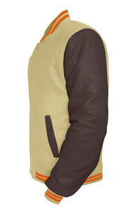 Original American Varsity Dark Brown Leather Sleeve Letterman College Baseball Women Wool Jackets #DBRSL-ORSTR-BZ