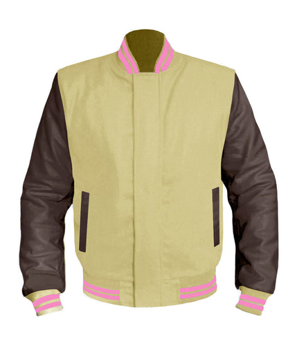 Original American Varsity Dark Brown Leather Sleeve Letterman College Baseball Men Wool Jackets #DBRSL-PKSTR-BZ