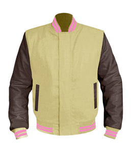 Original American Varsity Dark Brown Leather Sleeve Letterman College Baseball Kid Wool Jackets #DBRSL-PKSTR-BZ