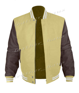 Original American Varsity Dark Brown Leather Sleeve Letterman College Baseball Men Wool Jackets #DBRSL-WSTR-BZ
