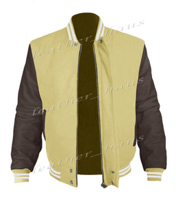 Original American Varsity Dark Brown Leather Sleeve Letterman College Baseball Women Wool Jackets #DBRSL-WSTR-BZ