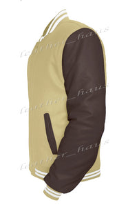 Original American Varsity Dark Brown Leather Sleeve Letterman College Baseball Women Wool Jackets #DBRSL-WSTR-BZ