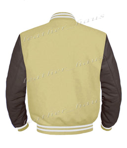 Original American Varsity Dark Brown Leather Sleeve Letterman College Baseball Women Wool Jackets #DBRSL-WSTR-BZ