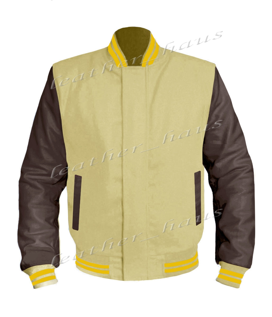 アウター ysr Leather Haus Men Dark Brown Leather Sleeve Varsity – ps8-store