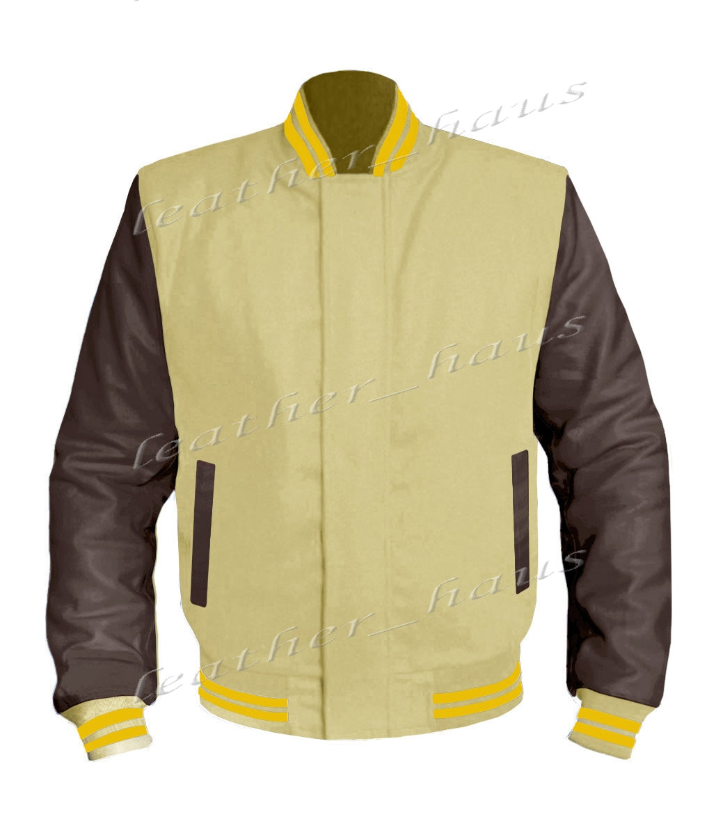 Original American Varsity Dark Brown Leather Sleeve Letterman College Baseball Women Wool Jackets #DBRSL-YSTR-BZ