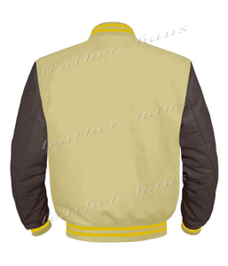 Original American Varsity Dark Brown Leather Sleeve Letterman College Baseball Men Wool Jackets #DBRSL-YSTR-BZ