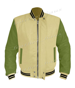 Original American Varsity Green Leather Sleeve Letterman College Baseball Women Wool Jackets #GRSL-BSTR-BZ