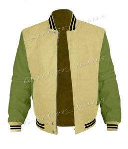 Original American Varsity Green Leather Sleeve Letterman College Baseball Women Wool Jackets #GRSL-BSTR-BZ